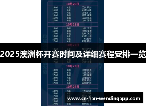 2025澳洲杯开赛时间及详细赛程安排一览